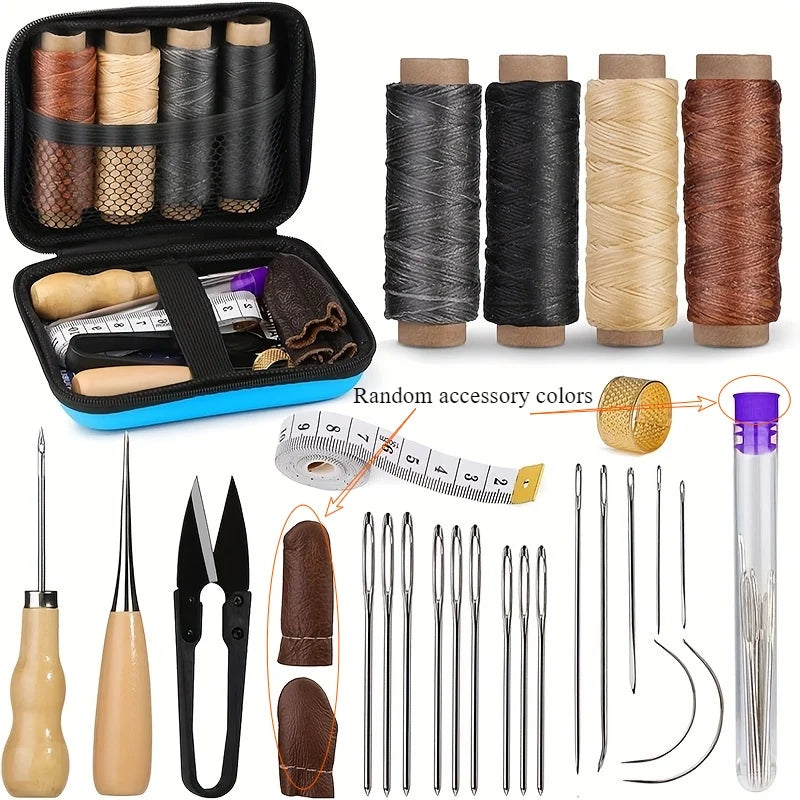 Leather Craft Sewing Kit Waxed Thread Hand Quilting Needles Sewing Awl,for Beginner , Stitching, Sewing