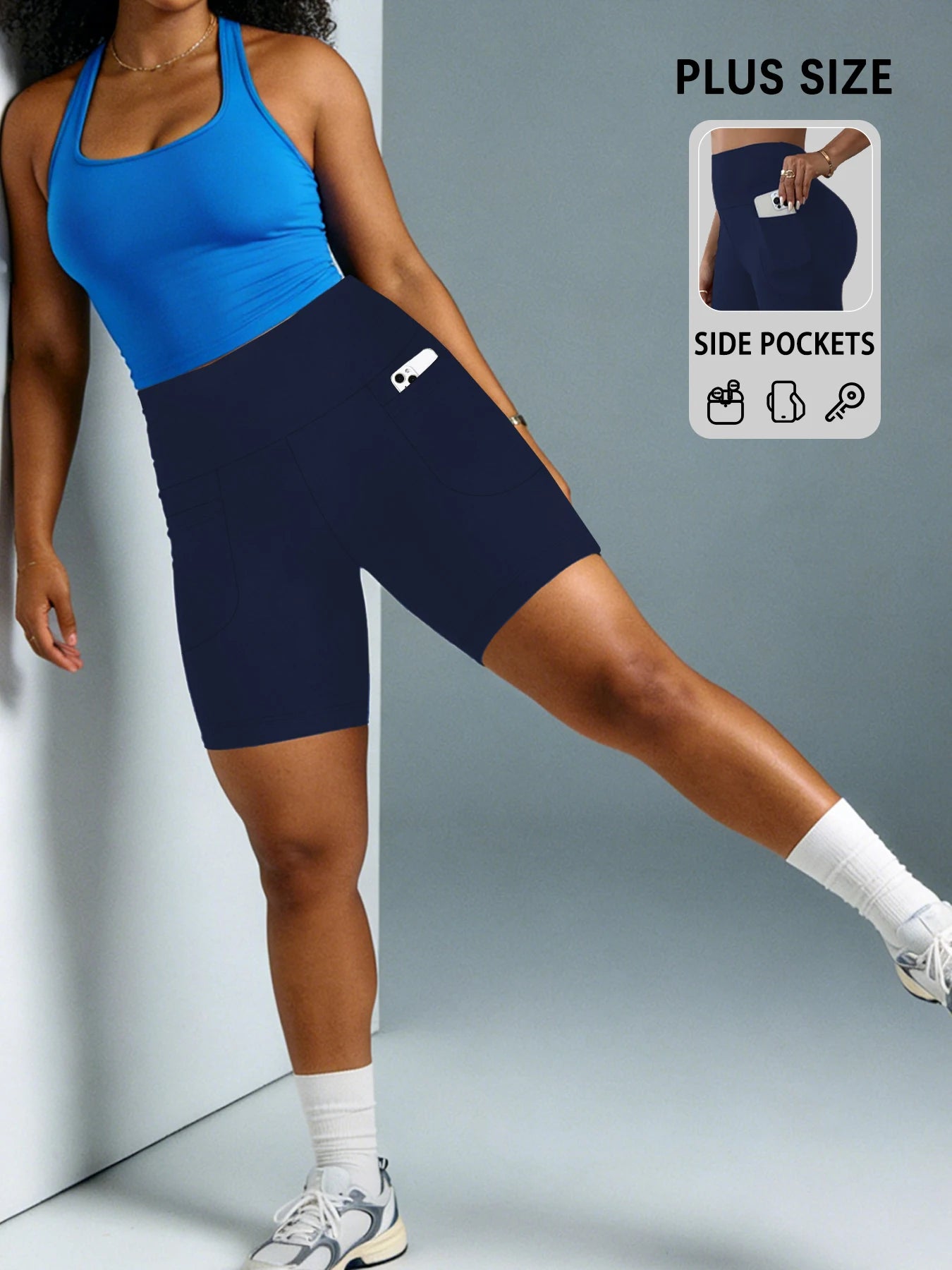 Plus Size Women Biker Shorts with Pockets High Waisted Super Soft No See Through Tummy Control Running Yoga
