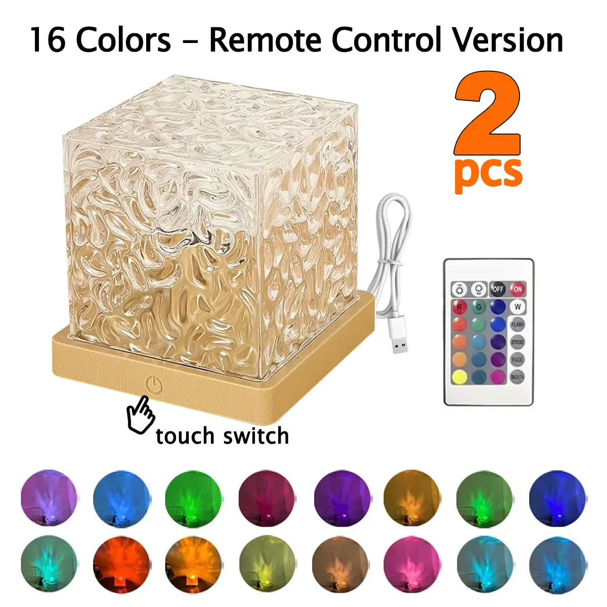 3/16 Colors Water Ripple Projector Dynamic Rotating LED Night Light with Remote Dimming Family Bedroom Romantic Ocean Decor Lamp