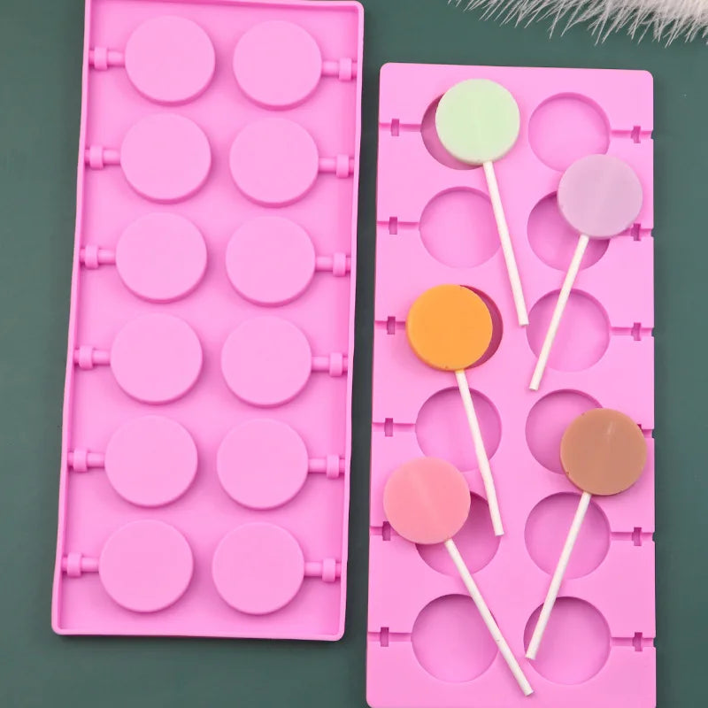 5cm Large Round Silicone Lollipop Molds 8 hole with sticks