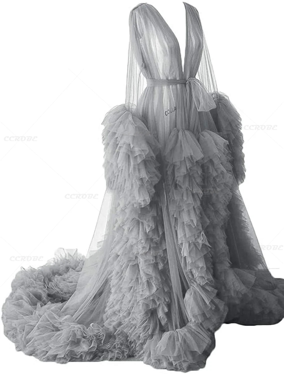 Women's Dressing Gown Perspective Sheer Long Tulle Robe Puffy Pregnancy Maternity Dress for Baby Shower Nightgown Sleepwear