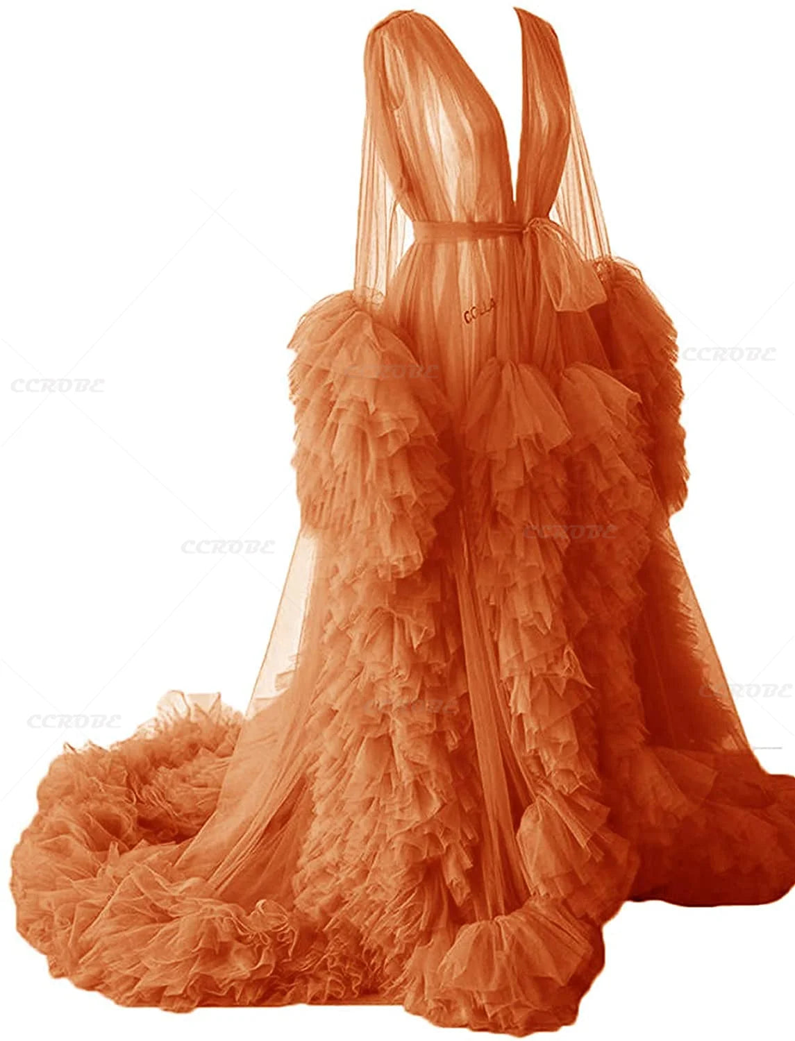 Women's Dressing Gown Perspective Sheer Long Tulle Robe Puffy Pregnancy Maternity Dress for Baby Shower Nightgown Sleepwear