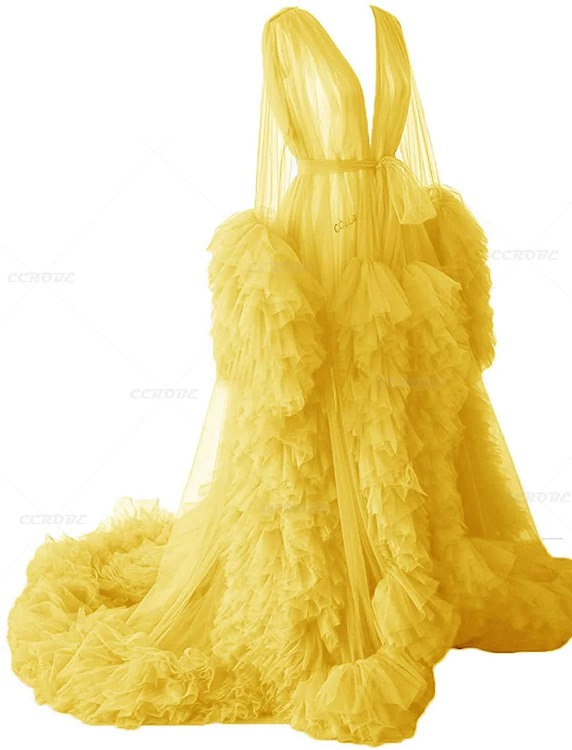 Women's Dressing Gown Perspective Sheer Long Tulle Robe Puffy Pregnancy Maternity Dress for Baby Shower Nightgown Sleepwear