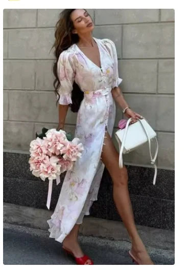 Elegant Printed Women's Summer Dress Sleeveless Halter Waist-closed A-line Lady Dresses Spring Fashion Female Vacation Robe 2026