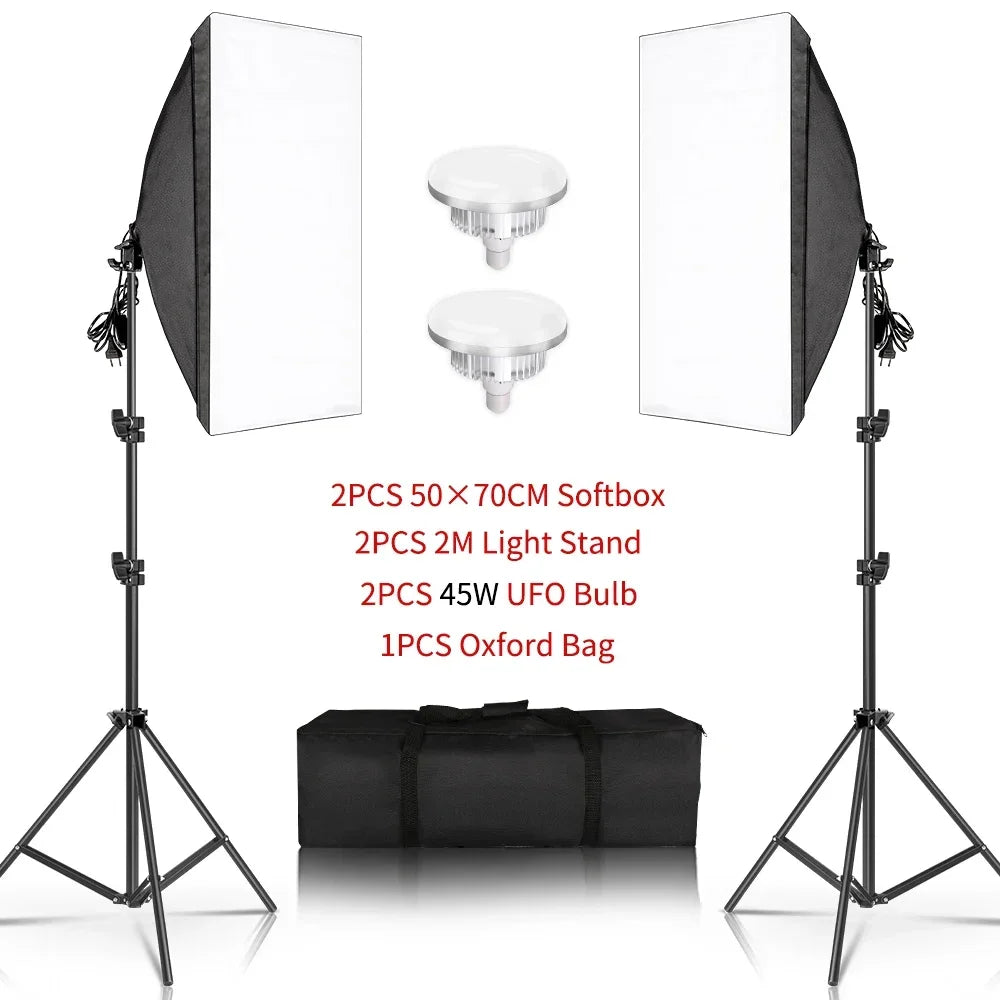 Photography 50x70CM Softbox Light Kits Professional Light System With E27 Photographic Bulbs Photo Studio Equipment