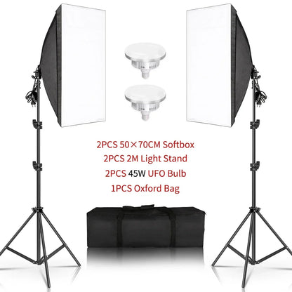 Photography 50x70CM Softbox Light Kits Professional Light System With E27 Photographic Bulbs Photo Studio Equipment