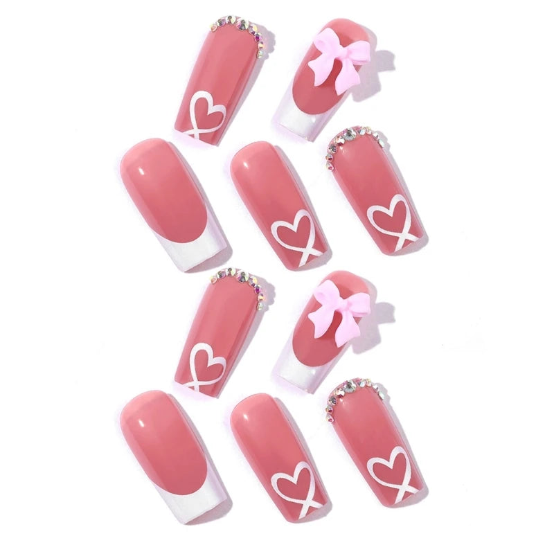 Fashionable Bows Square Press On Nails 24 Pcs French Tip Acrylic False Nails Drop Shipping