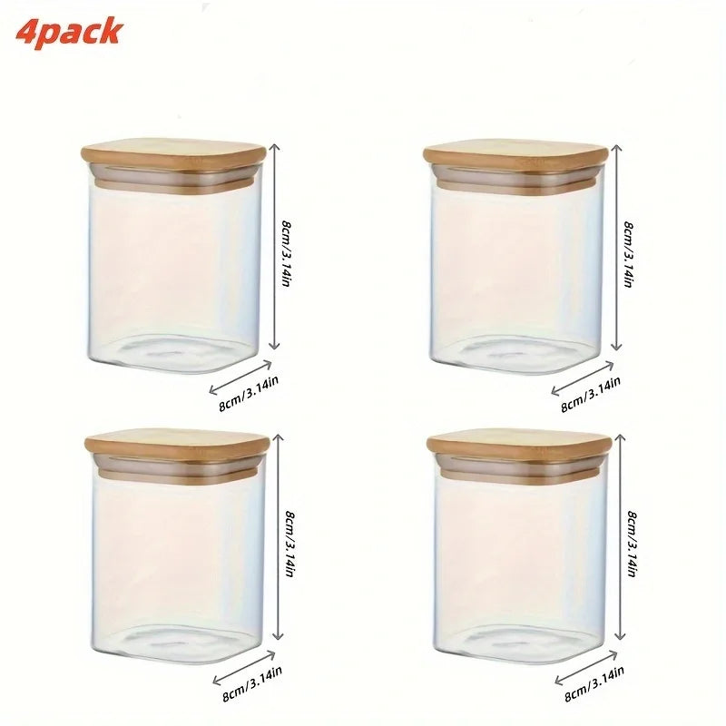   2/4/6/8Pcs Square Glass Sealed Jars, Kitchen Organizers, Storage Containers with Bamboo Lids, Glass Jars, Multi-Capacity Combination Set, Coffee Storage Containers, Suitable for Kitchen Spices, Coffee, Grains, Candies, Coo