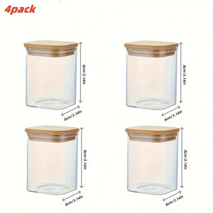   2/4/6/8Pcs Square Glass Sealed Jars, Kitchen Organizers, Storage Containers with Bamboo Lids, Glass Jars, Multi-Capacity Combination Set, Coffee Storage Containers, Suitable for Kitchen Spices, Coffee, Grains, Candies, Coo