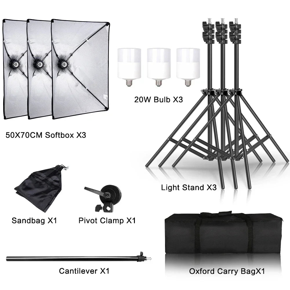 Photography 50x70CM Softbox Light Kits Professional Light System With E27 Photographic Bulbs Photo Studio Equipment