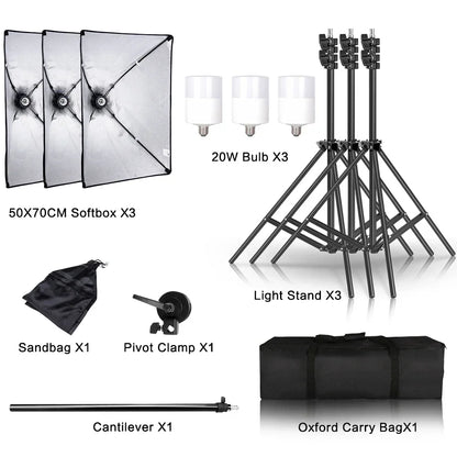 Photography 50x70CM Softbox Light Kits Professional Light System With E27 Photographic Bulbs Photo Studio Equipment