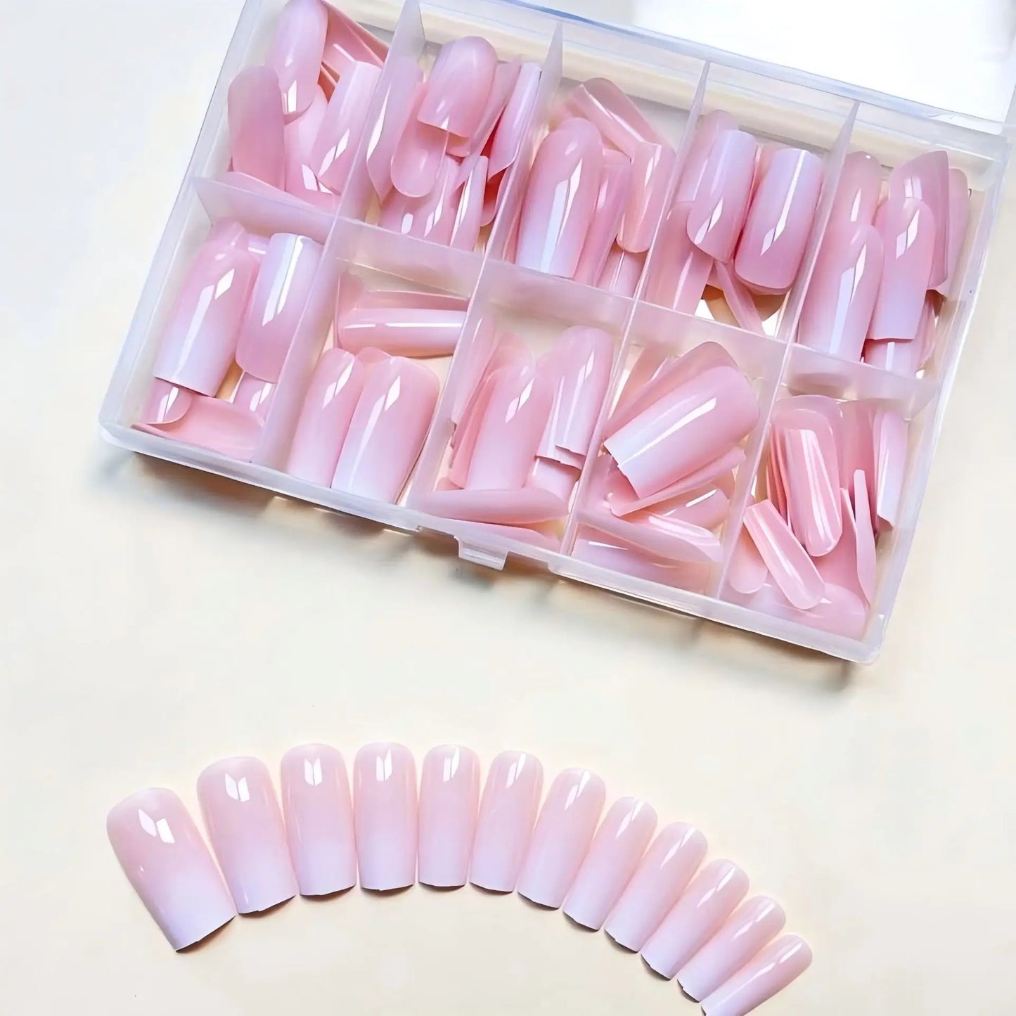 120pcs Pink To White Ombre Press-On Nails For Women Pink Gradient Medium Square Fasle Nails Glossy Finish Durable Fake Nail Tips