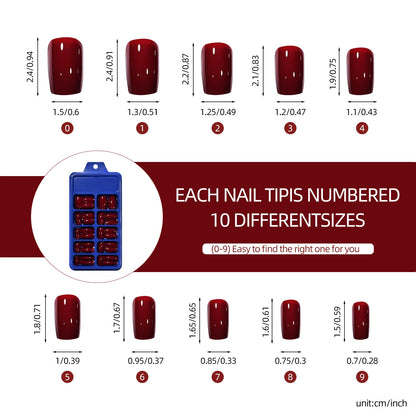 120pcs Wine Red Press On Nails Medium Square Glossy Solid Color Fake Nails, Full Cover Acrylic False Nails for Women, Daily & Pa