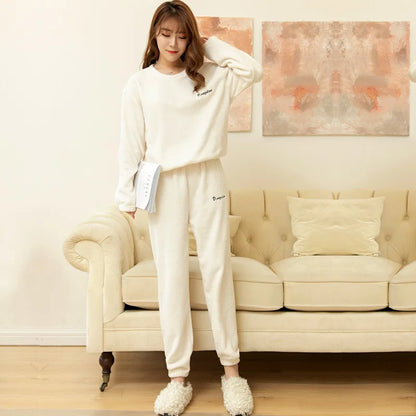 Winter Plush Thermal Pajama Pants for Women Soft Fleece Lined Lounge Wear Comfortable Elastic Waist Warm Home Sleepwear