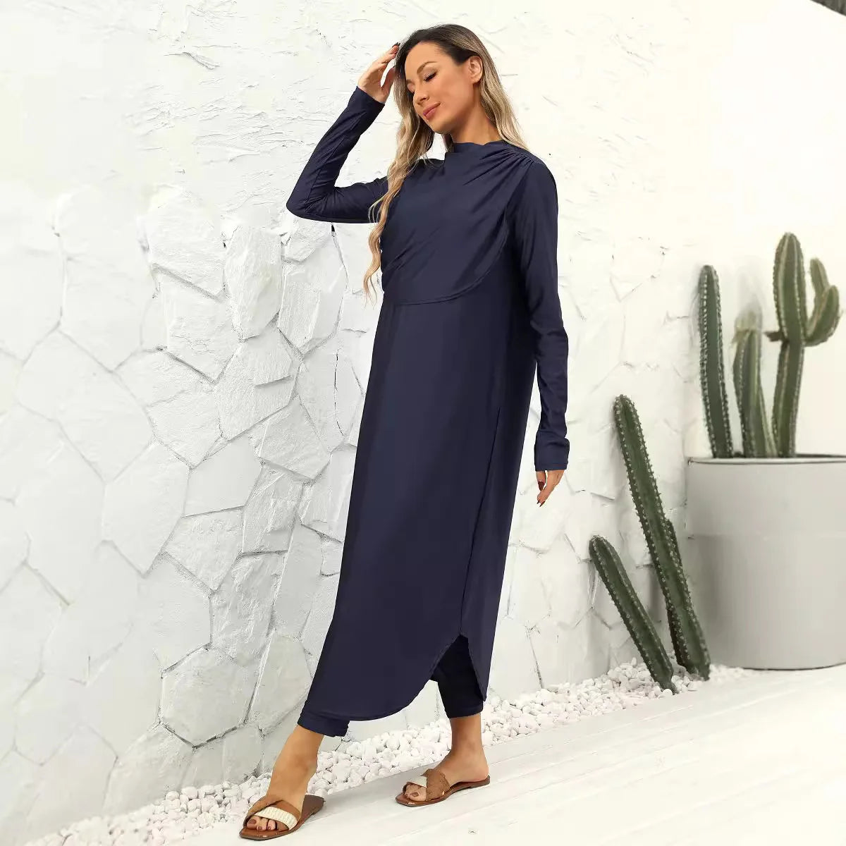 Black Modest Swimwear Women with Swim Cap 2025 Summer Swimsuit 3 Piece Set Burkini Muslim Mujer Robe Femme Musulmane Clothing