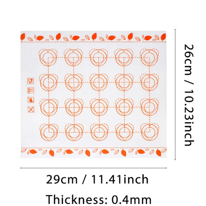 Baking Mat for Oven, Small 29 x 26cm, White, with Circles & Hearts Patterns, Reusable Non Stick Bakeware Mats for Cookie Macaron