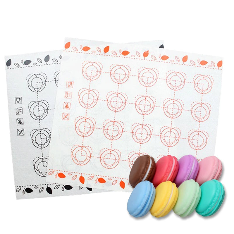 Baking Mat for Oven, Small 29 x 26cm, White, with Circles & Hearts Patterns, Reusable Non Stick Bakeware Mats for Cookie Macaron