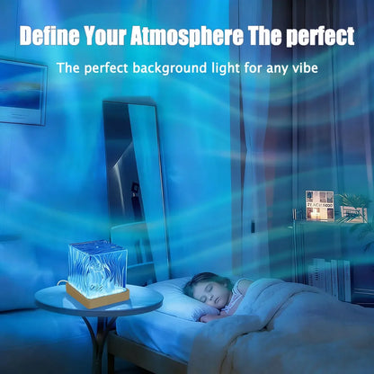 3/16 Colors Water Ripple Projector Dynamic Rotating LED Night Light with Remote Dimming Family Bedroom Romantic Ocean Decor Lamp