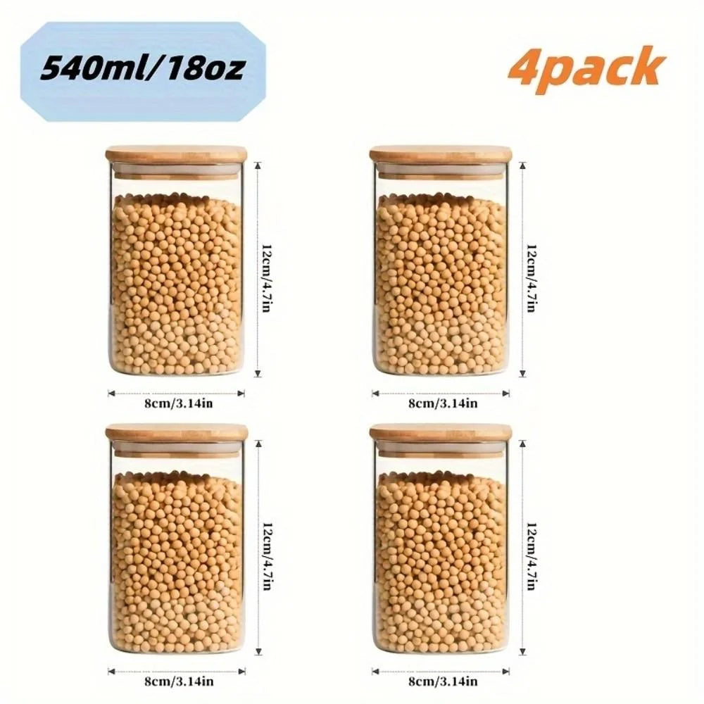   2/4/6/8Pcs Square Glass Sealed Jars, Kitchen Organizers, Storage Containers with Bamboo Lids, Glass Jars, Multi-Capacity Combination Set, Coffee Storage Containers, Suitable for Kitchen Spices, Coffee, Grains, Candies, Coo