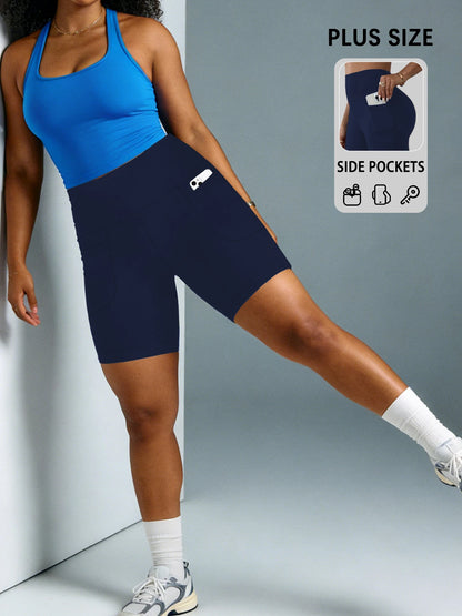 Plus Size Women Biker Shorts with Pockets High Waisted Super Soft No See Through Tummy Control Running Yoga