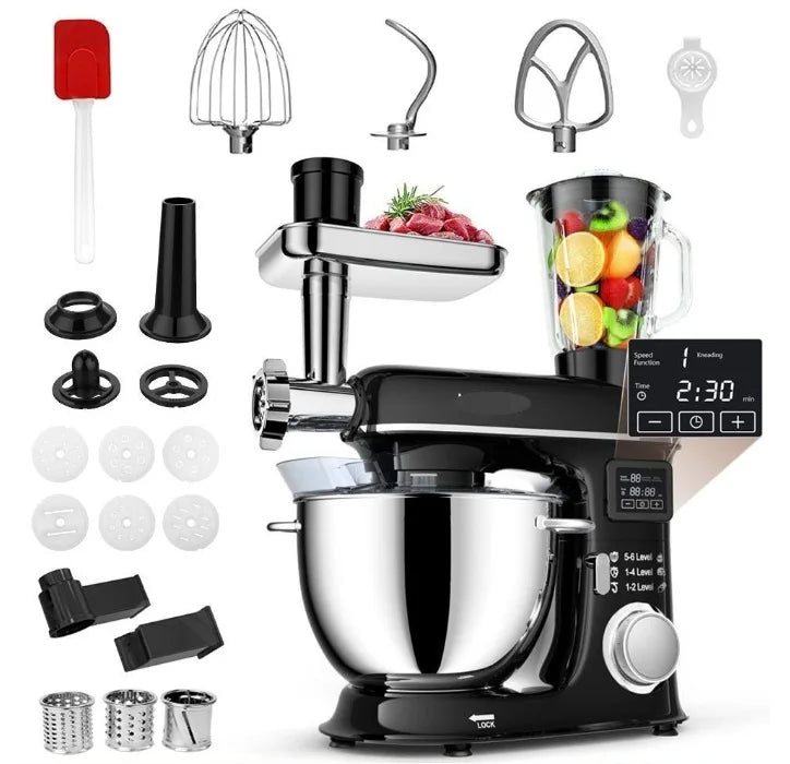 8L Multifunctional Stand Mixer Commercial & Home Use Electric Dough Kneader Juice Extractor & Meat Grinder Combo Heavy-Duty
