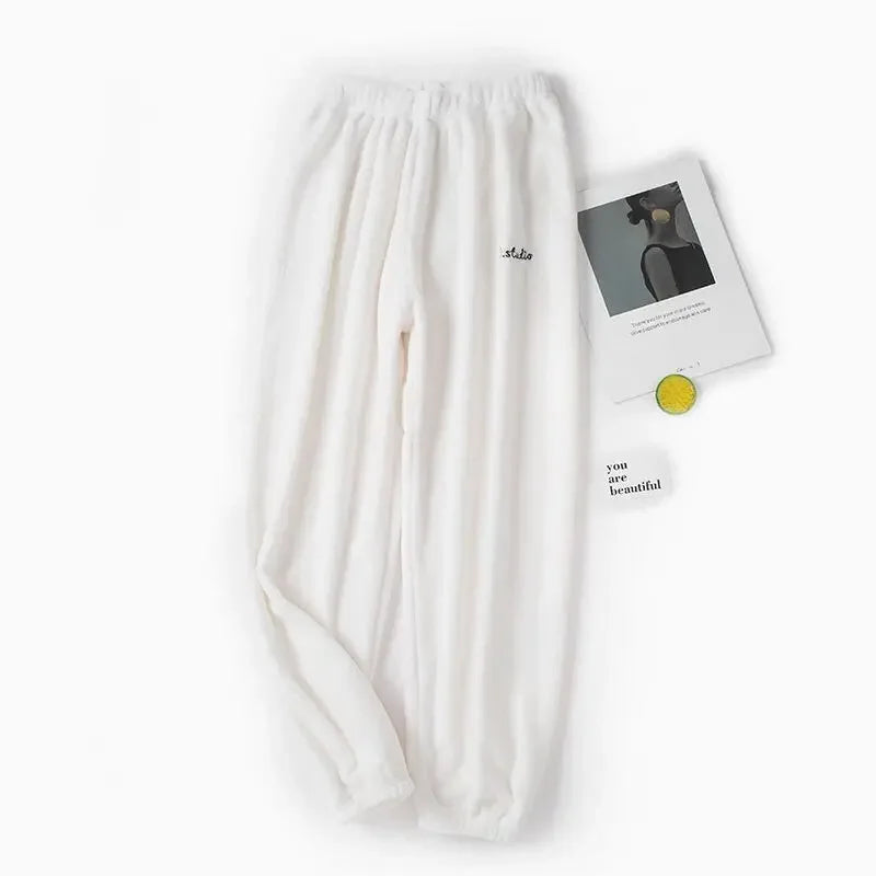 Winter Plush Thermal Pajama Pants for Women Soft Fleece Lined Lounge Wear Comfortable Elastic Waist Warm Home Sleepwear