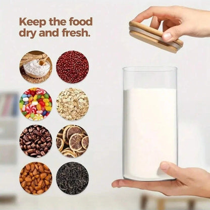   2/4/6/8Pcs Square Glass Sealed Jars, Kitchen Organizers, Storage Containers with Bamboo Lids, Glass Jars, Multi-Capacity Combination Set, Coffee Storage Containers, Suitable for Kitchen Spices, Coffee, Grains, Candies, Coo
