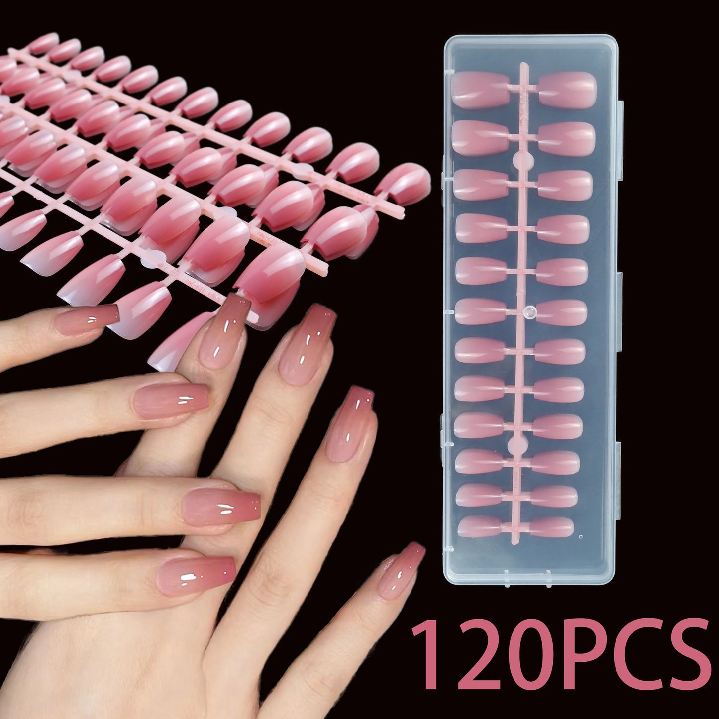 120Pcs Medium-Long Pink French Ballet Press On Nails. Upgrade your manicure with brightening, detachable false nails. Ideal gift