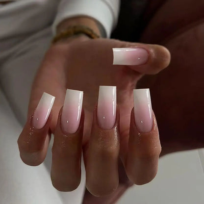 120pcs Pink To White Ombre Press-On Nails For Women Pink Gradient Medium Square Fasle Nails Glossy Finish Durable Fake Nail Tips