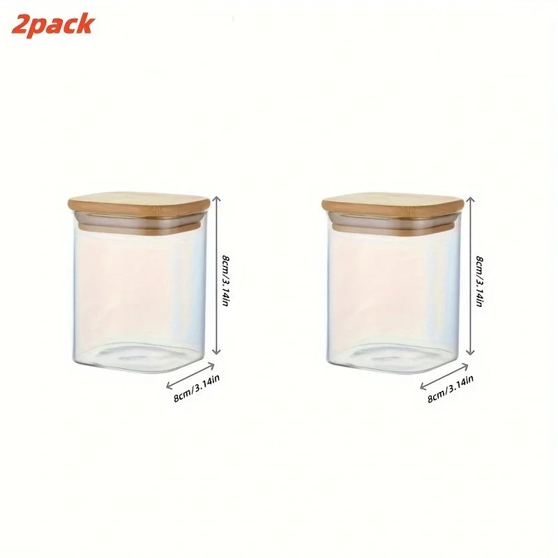   2/4/6/8Pcs Square Glass Sealed Jars, Kitchen Organizers, Storage Containers with Bamboo Lids, Glass Jars, Multi-Capacity Combination Set, Coffee Storage Containers, Suitable for Kitchen Spices, Coffee, Grains, Candies, Coo