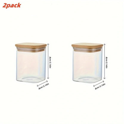   2/4/6/8Pcs Square Glass Sealed Jars, Kitchen Organizers, Storage Containers with Bamboo Lids, Glass Jars, Multi-Capacity Combination Set, Coffee Storage Containers, Suitable for Kitchen Spices, Coffee, Grains, Candies, Coo