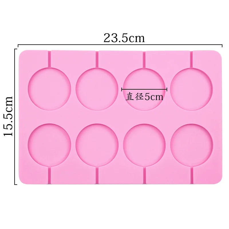 5cm Large Round Silicone Lollipop Molds 8 hole with sticks