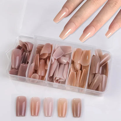 140PCS Skin Tones Press on Nails 3-IN-1 Nude Natural Soft Nail Tips Set Ultra-Fit Gel Nail Extensions Easy Manicure DIY