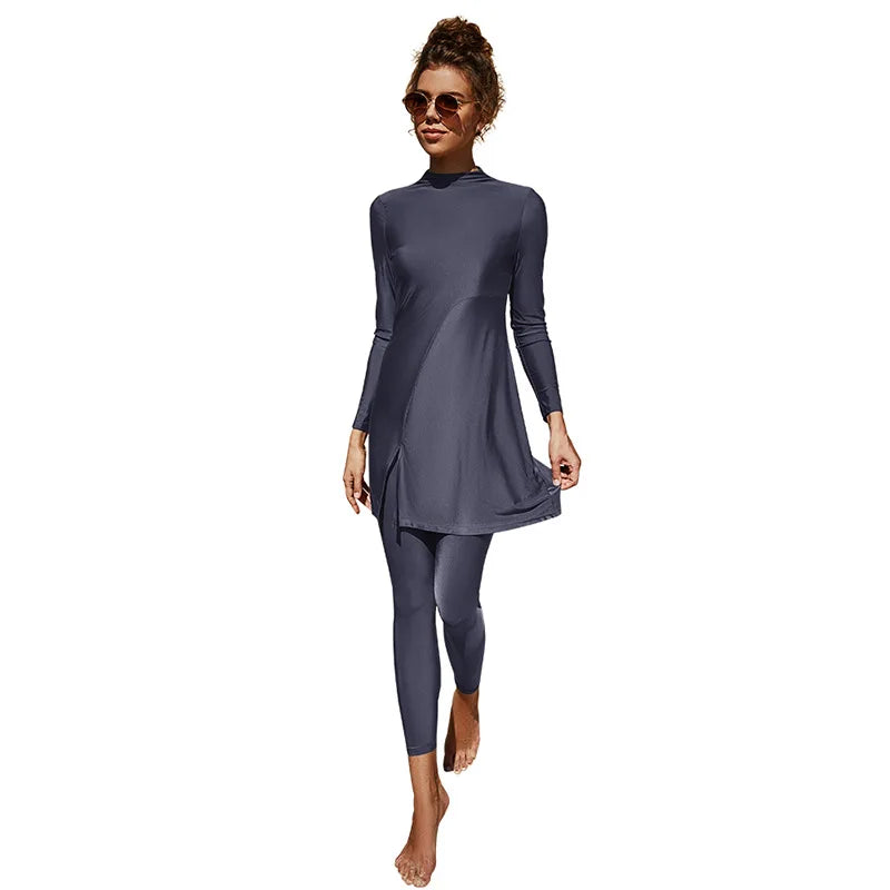 Arab Swimsuit Two-piece Conservative Beach Surfing Sun Protection Swimsuit Muslim Solid Color Long Sleeved Pants Full Wrap Swims