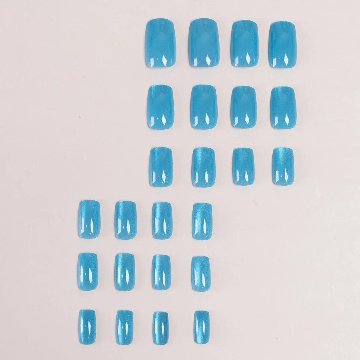 24/96pcs Short Square Water Light Blue Cat Eye Press on Nails Glossy Reusable Full Cover False Nails Finished Wearable Nail Tips
