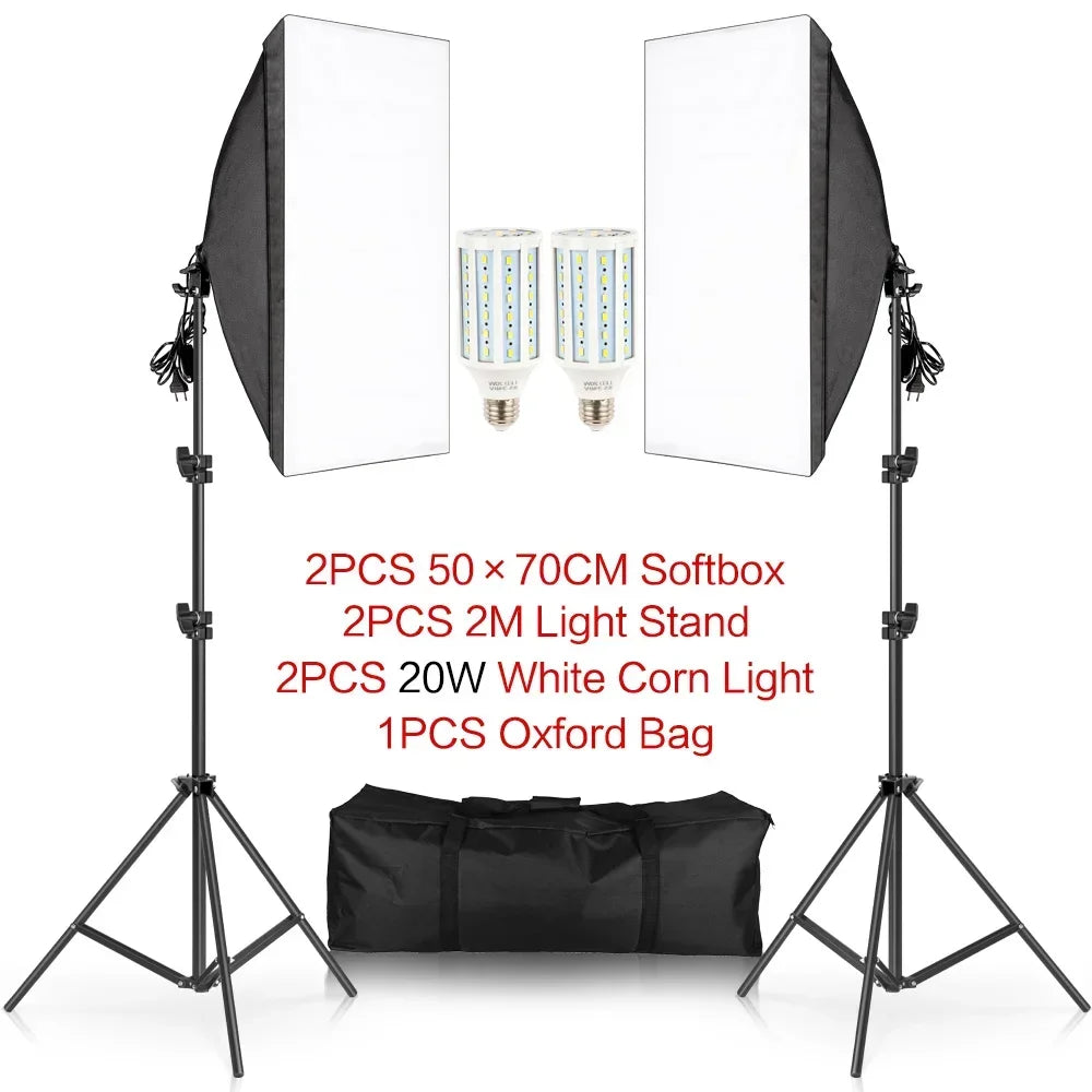 Photography 50x70CM Softbox Light Kits Professional Light System With E27 Photographic Bulbs Photo Studio Equipment