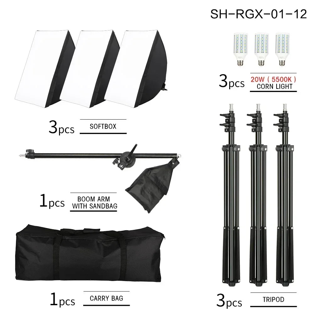 Photography 50x70CM Softbox Light Kits Professional Light System With E27 Photographic Bulbs Photo Studio Equipment