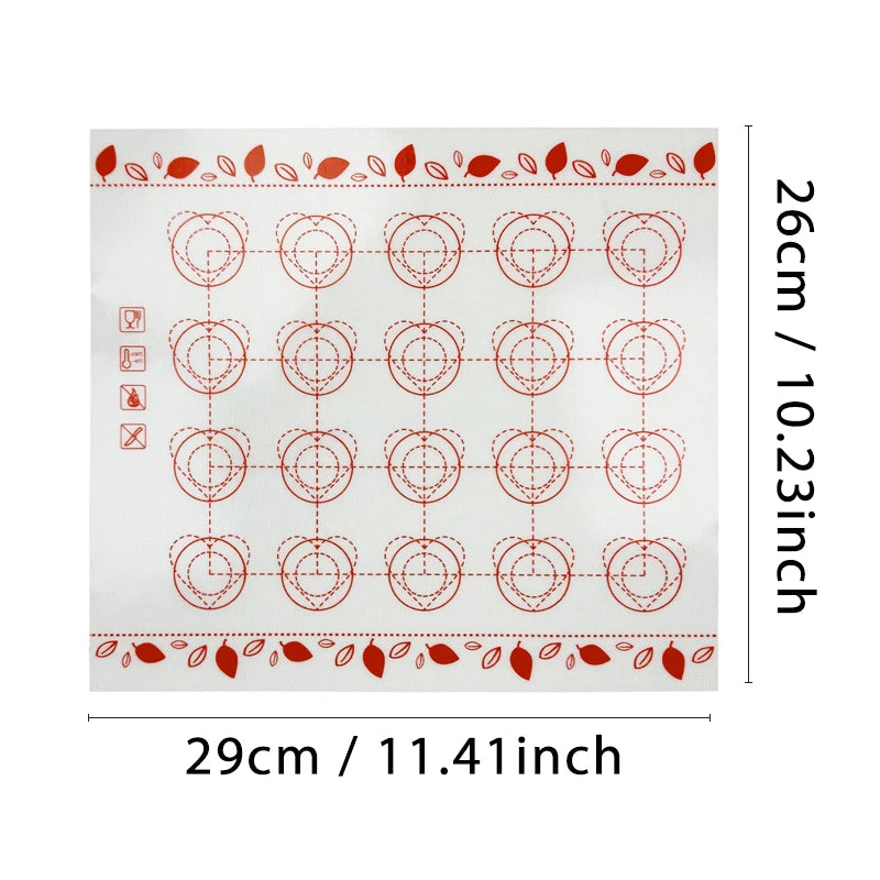 Baking Mat for Oven, Small 29 x 26cm, White, with Circles & Hearts Patterns, Reusable Non Stick Bakeware Mats for Cookie Macaron