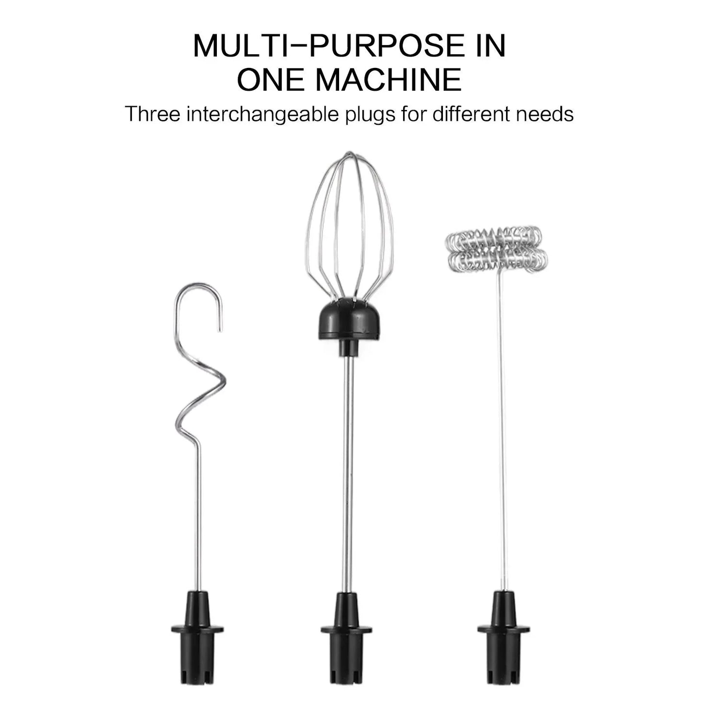 Handheld USB Rechargeable Mixer - Mini Electric Milk Frother with 3 Speeds, Whisking & Baking Aid, Multi-functional Attachments