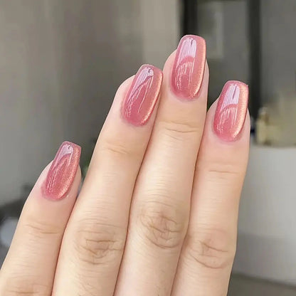 24/96pcs Short Square Water Light Blue Cat Eye Press on Nails Glossy Reusable Full Cover False Nails Finished Wearable Nail Tips