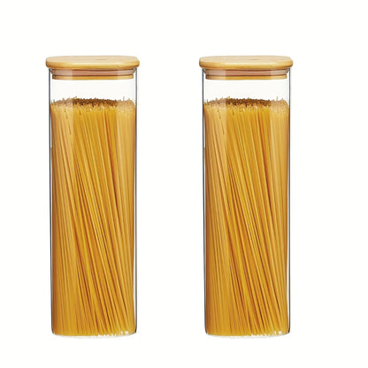   2/4/6/8Pcs Square Glass Sealed Jars, Kitchen Organizers, Storage Containers with Bamboo Lids, Glass Jars, Multi-Capacity Combination Set, Coffee Storage Containers, Suitable for Kitchen Spices, Coffee, Grains, Candies, Coo