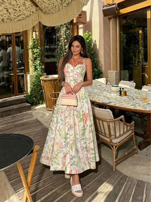Elegant Printed Women's Summer Dress Sleeveless Halter Waist-closed A-line Lady Dresses Spring Fashion Female Vacation Robe 2026