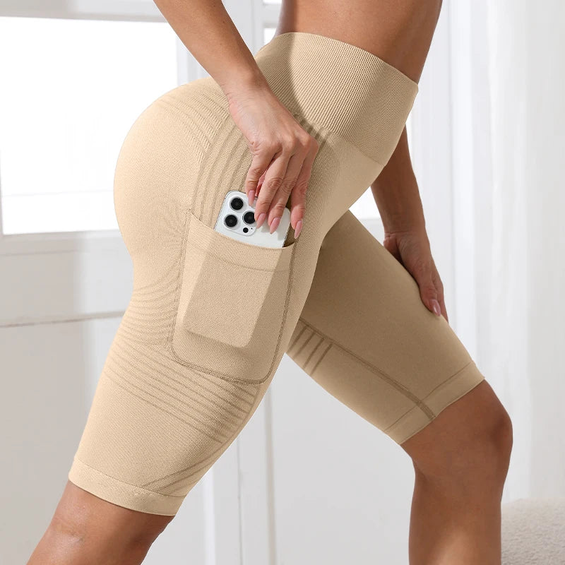 Biker Shorts Women with Pockets High Waisted Workout  Tummy Control Gym Running Yoga Shorts