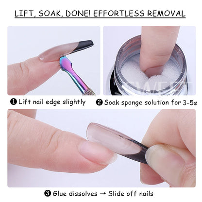 1/2pcs 80ml Nail Glue Remover for Press on Nails Easy Removal Solid Adhesives Gel on False Nail Tips Remover Tools Nail Supplies