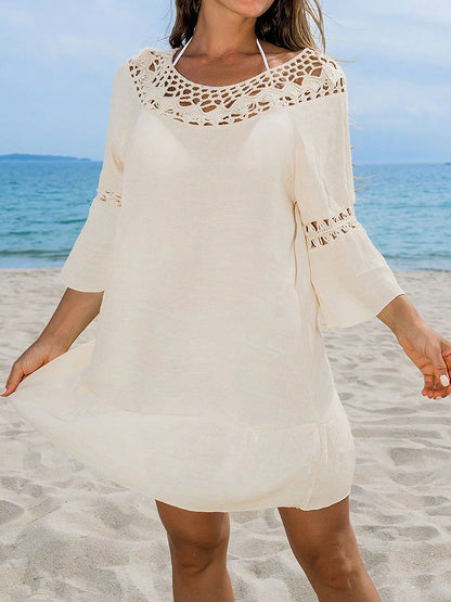 Sexy Hollow Out Beach Dress Women Hand Hook Stitching Crochet Swimsuit Cover Up Vestidos Female Bathing Suit Cover-Up Mini Dress