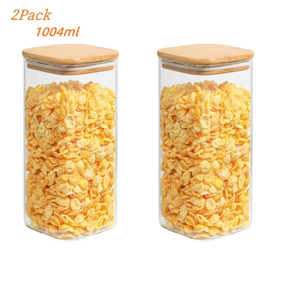   2/4/6/8Pcs Square Glass Sealed Jars, Kitchen Organizers, Storage Containers with Bamboo Lids, Glass Jars, Multi-Capacity Combination Set, Coffee Storage Containers, Suitable for Kitchen Spices, Coffee, Grains, Candies, Coo