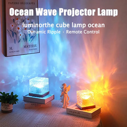 3/16 Colors Water Ripple Projector Dynamic Rotating LED Night Light with Remote Dimming Family Bedroom Romantic Ocean Decor Lamp