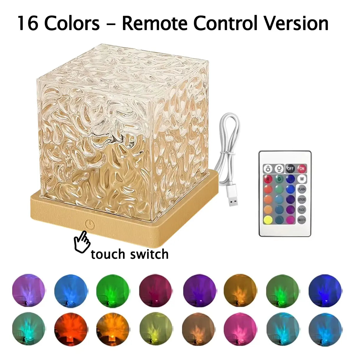 3/16 Colors Water Ripple Projector Dynamic Rotating LED Night Light with Remote Dimming Family Bedroom Romantic Ocean Decor Lamp