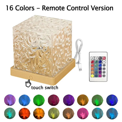 3/16 Colors Water Ripple Projector Dynamic Rotating LED Night Light with Remote Dimming Family Bedroom Romantic Ocean Decor Lamp