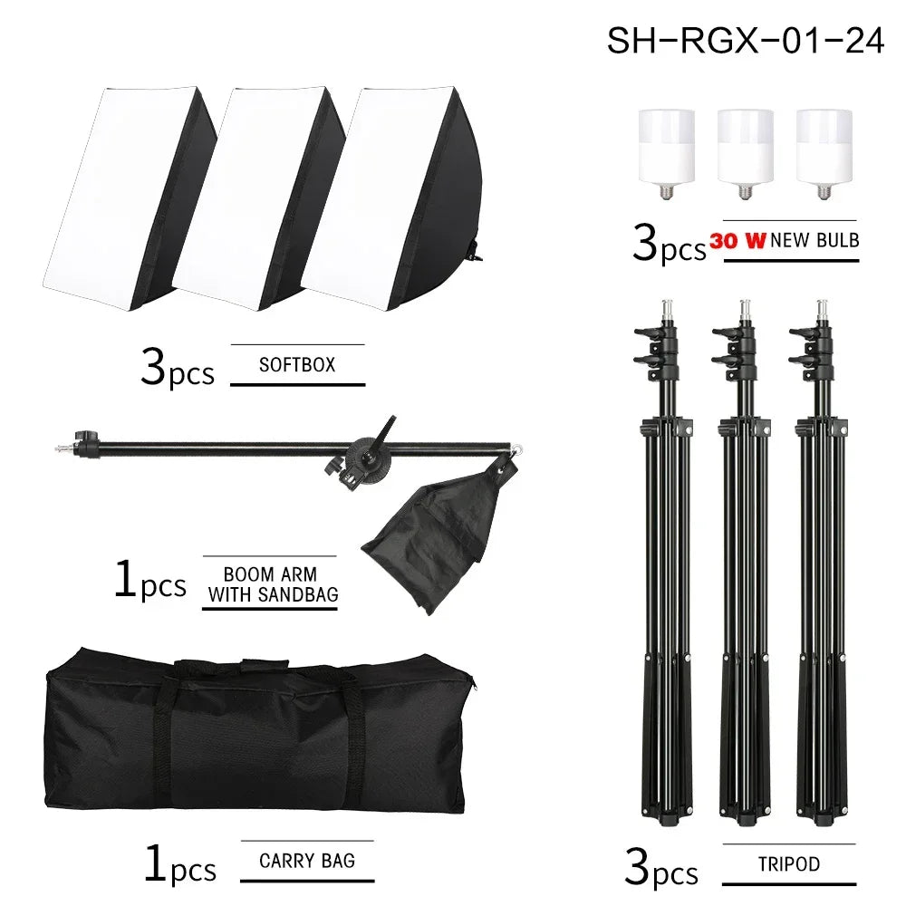 Photography 50x70CM Softbox Light Kits Professional Light System With E27 Photographic Bulbs Photo Studio Equipment